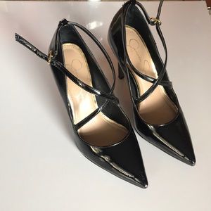 Black patent leather heels